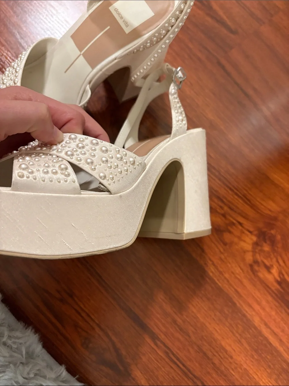 Dolce Vita Pearl-Embellished Ivory Platform Sandals